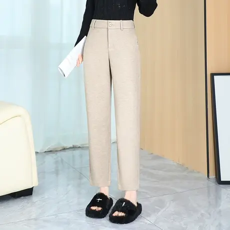 毛呢哈伦裤女秋冬2023新款高腰时尚显瘦小直筒裤通勤休闲裤小个子商品大图