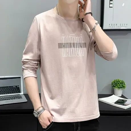 秋季潮牌印花纯棉圆领T恤春秋款男生小众高端长袖上衣服秋天男装图片