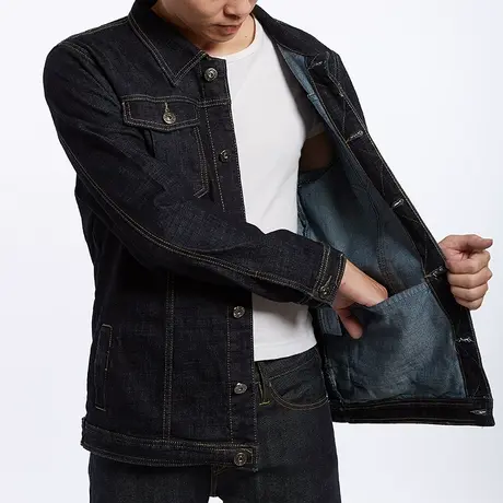 春季大码牛仔衣男肥佬大号上衣服宽松加肥加大码黑色弹力长袖夹克商品大图