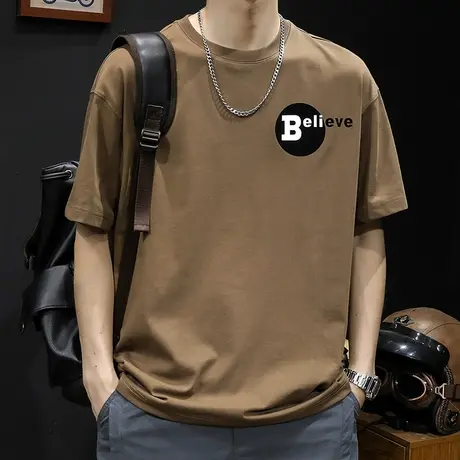 美式短袖t恤男士宽松大码潮牌夏季2024新款纯棉男装圆领体恤男款商品大图