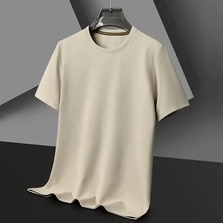 华夫格男士短袖t恤2023夏季新款冰丝薄款修身上衣时尚百搭上衣服商品大图