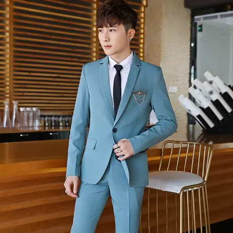 男西服套装修身韩版帅气潮流正装青年学生礼服结婚伴郎西装三件套图片