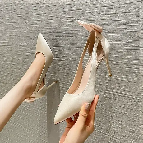 气质蝴蝶结高跟鞋女细跟2024春季新款时尚百搭女神范尖头职业单鞋商品大图