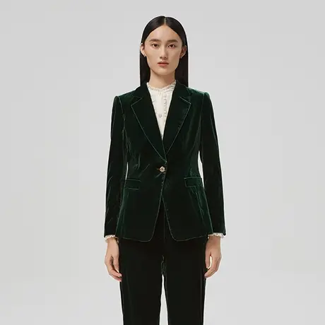 LANCY/朗姿丝绒西装女秋季新款通勤法式显瘦高级西服外套女奥莱商品大图