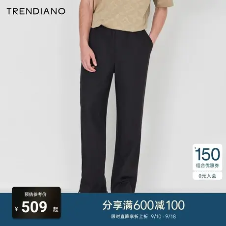 TRENDIANO官方2023新款夏季天丝麻百搭休闲松紧腰宽松直筒长裤男商品大图