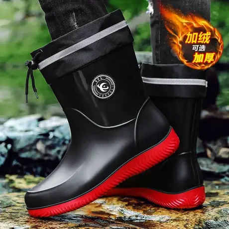 雨鞋男款冬季加绒保暖大码中筒棉鞋外卖骑手水鞋防滑防水工作雨靴商品大图