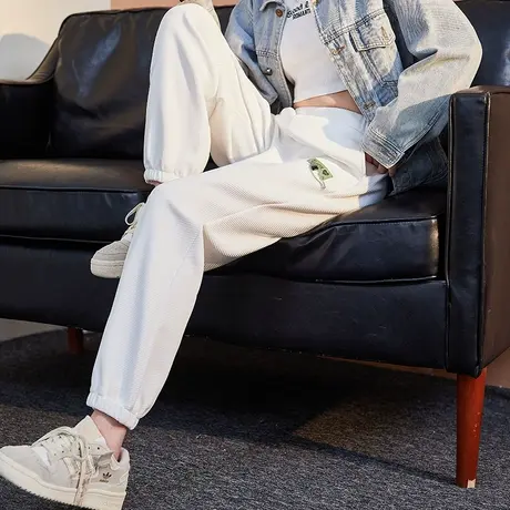 唐狮休闲裤女九分运动裤慵懒皮标秋季宽松肌理卫裤女生ins潮流A商品大图