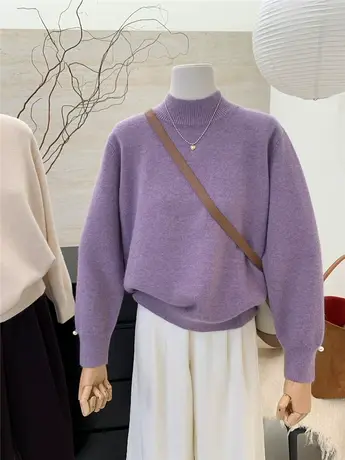 软糯加厚半高领毛衣女冬季新款时尚钉珠设计感小众内搭多巴胺上衣商品大图