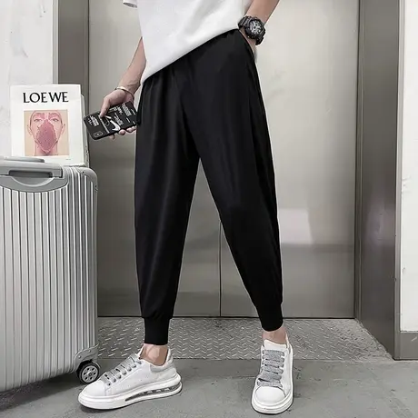 夏季男士休闲裤裤子运动裤空调哈伦晾感小脚束腿裤纯色百搭透气商品大图