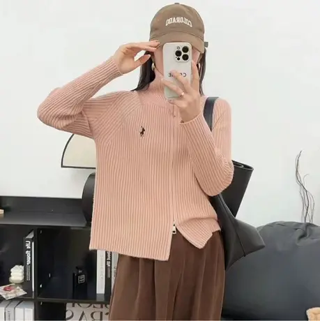 拉链毛衣2023年新款女秋冬针织开衫外套上衣女冬季高领内搭打底衫图片