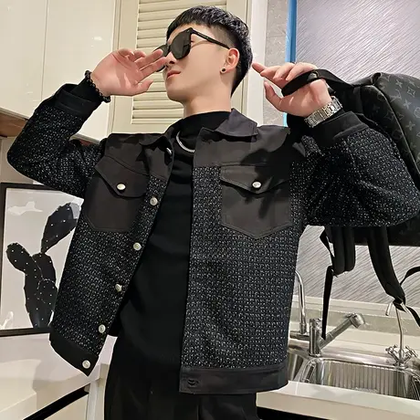 2023春秋季潮流小香风拼接夹克男上衣潮牌高级感机车休闲外套褂子商品大图