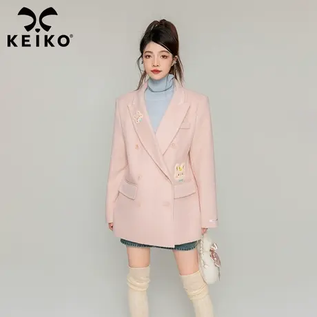 【100%绵羊毛】西装领粉色双面羊绒外套女2023秋冬高端羊毛呢大衣商品大图