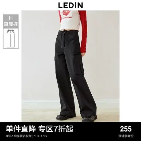 乐町美式工装长裤女24年春季新品宽松简约阔腿裤纯棉显瘦休闲裤子商品大图