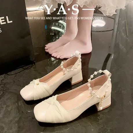 春秋晚晚风珍珠温柔鞋法式单鞋女2024新款平底软底孕妇休闲女鞋子商品大图