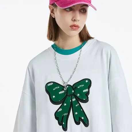 Nuthink日系原宿风小众刺绣蝴蝶结短袖T恤男潮中性风宽松大码半袖商品大图