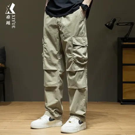 希越纯棉工装伞兵裤男士2024春季宽松大码户外山系潮流休闲长裤子商品大图