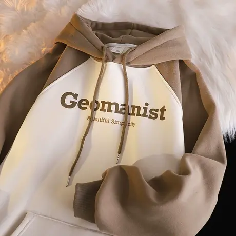 美式复古设计感连帽卫衣女秋冬加绒加厚ins潮宽松慵懒风大码外套图片