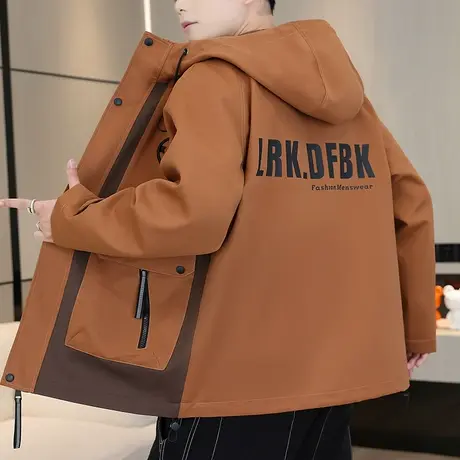 秋季男士夹克韩版潮流拼接撞色休闲连帽工装外套青少年学生上衣服商品大图