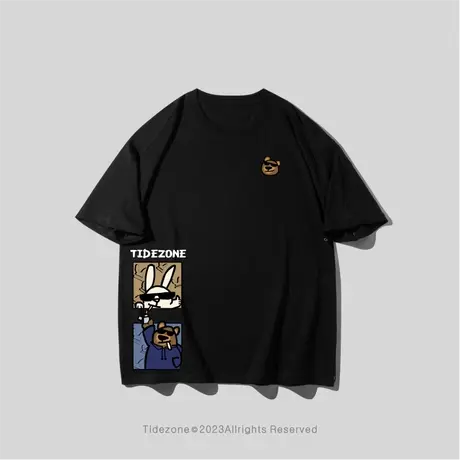 Ohlyah卡通T恤男女2023新款圆领宽松春秋青少年短袖情侣薄款上衣图片