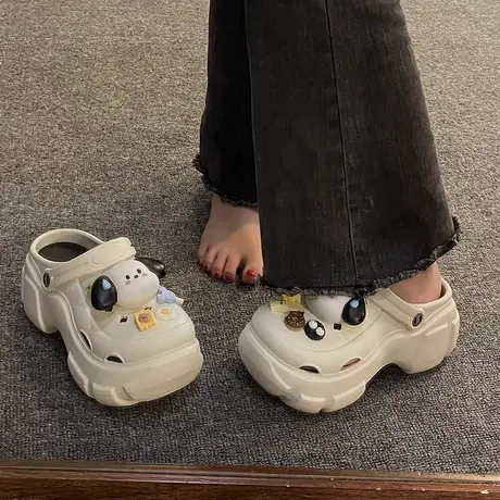 可爱流汗小狗洞洞鞋女款夏季网红爆款厚底增高洞洞鞋外穿百搭防滑商品大图