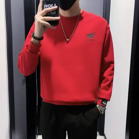 卫衣男春季2024新款韩版简约百搭轻熟刺绣上衣潮牌打底长袖T恤衫图片