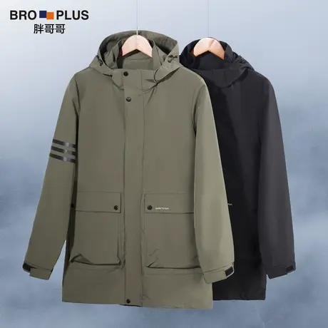 大码男装中长款风衣男时尚潮流带帽男士外套宽松加肥加大胖子秋装商品大图