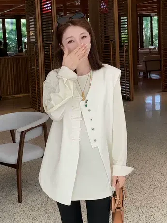 国风2024春新款时尚纯色新中式春季新款小众复古盘扣休闲马甲外套图片