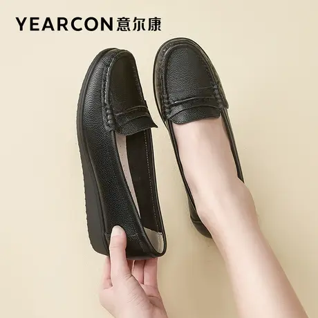 意尔康女鞋2022夏季豆豆鞋护士鞋舒适软底平底单鞋真皮妈妈鞋中年图片