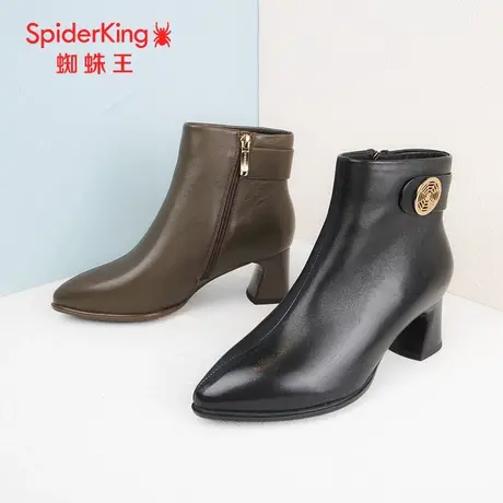 SPIDER KING/蜘蛛王时装靴羊皮2023冬商场新款短筒女靴薄绒尖头软图片