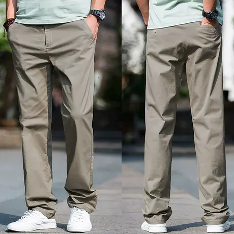 裤子男春秋款直筒休闲裤男士大码宽松长裤秋季卡其色工装纯棉男裤商品大图