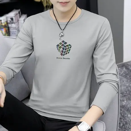 莫代尔长袖t恤男2023新款春季印花上衣服修身潮流内搭打底衫体恤商品大图