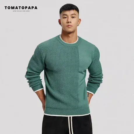 TOMATOPAPA冬季毛衣加厚保暖毛衫立体菱格设计针织衫套头上衣男士商品大图