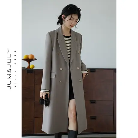 嘉茱莉2023秋季新款时髦复古西装外套女早秋薄款气质西服上衣长款商品大图