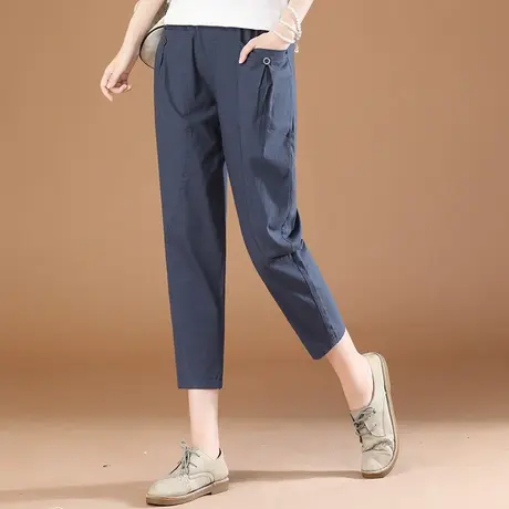 韩潮袭人松紧腰休闲九分裤女2023夏新款宽松百搭显瘦哈伦中裤子薄图片