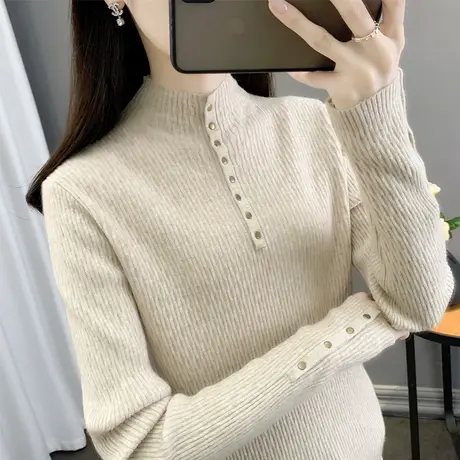 半高领毛衣女打底衫2023秋冬新款套头内搭修身上衣外穿开襟针织衫图片