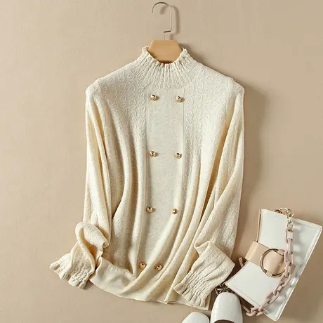 半高领毛衣女宽松套头打底衫秋装2023年新款内搭爆款洋气针织衫女商品大图