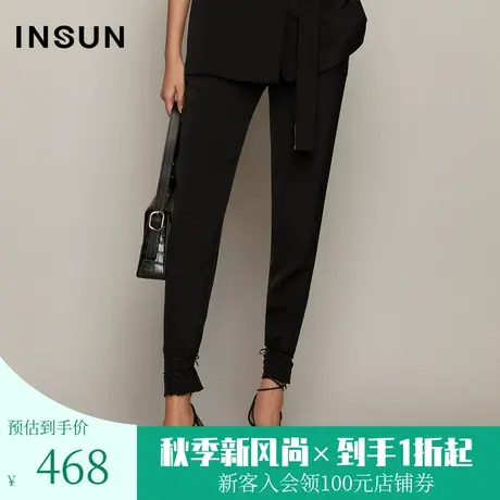 恩裳春秋季设计师联名款都市摩登桑蚕丝真丝黑色西裤长裤图片