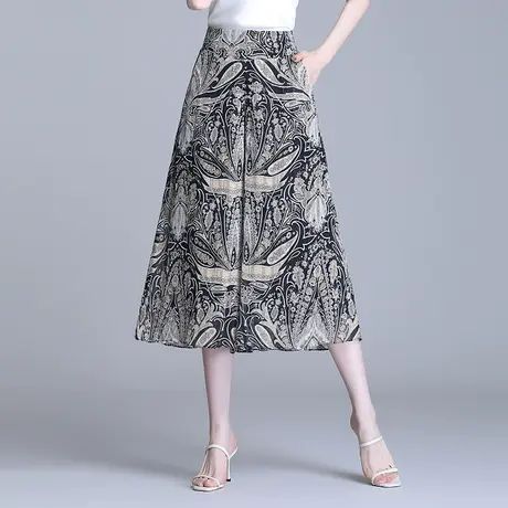 时尚印花裙裤阔腿裤女春夏薄款宽松雪纺七分裤子2023新款休闲裤潮商品大图