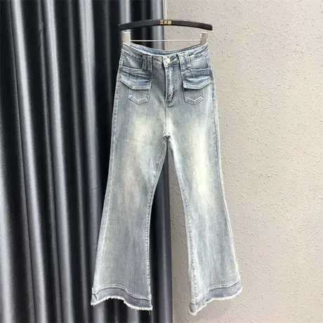 网红复古洗水微喇牛仔裤女2023秋季新款小众设计感修身拖地长裤潮图片