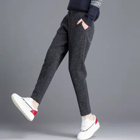 休闲毛线针织裤子女宽松小脚哈伦裤九分秋冬加厚加绒裤女外穿萝卜商品大图