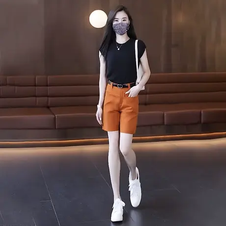 工装五分裤女夏季2023新款宽松高腰短裤百搭显瘦中裤薄款直筒裤图片