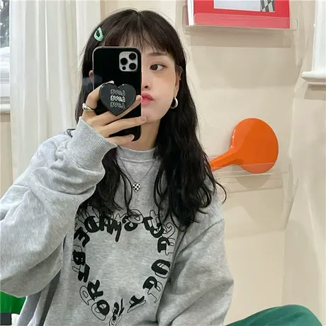 红续美式街头复古设计感小众圆领宽松卫衣女2023年春秋新款慵懒风图片