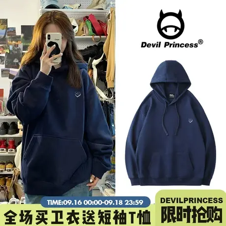 韩系chic小众美式简约连帽卫衣女2023春秋薄款慵懒风韩版宽松上衣商品大图