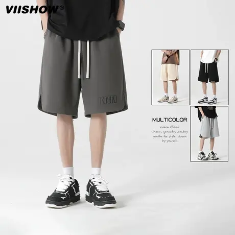 VIISHOW夏季潮牌美式休闲纯色短裤男士宽松五分卫裤直筒运动裤子商品大图