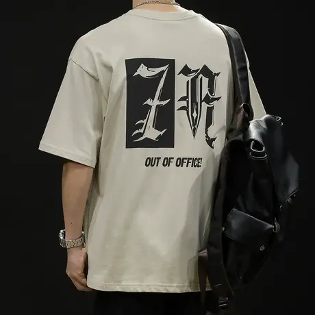 美式潮牌印花短袖t恤男士纯棉半袖夏季2023新款宽松大码男款体恤商品大图