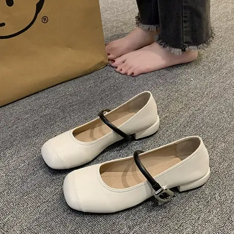 平底单鞋女2023年新款夏季温柔风一字带奶奶鞋爆款百搭玛丽珍鞋子商品大图