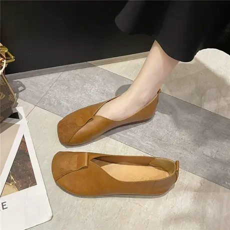 2023新款复古女鞋浅口平跟鞋休闲平底单鞋套脚软面软底民族风皮鞋商品大图