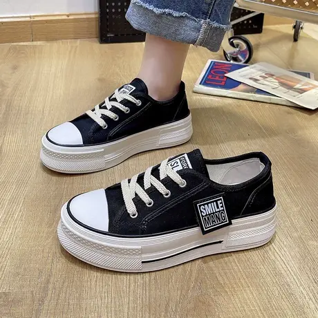 帆布鞋女2023秋季新款韩版休闲厚底耐穿舒适学生系带运动鞋小白鞋商品大图