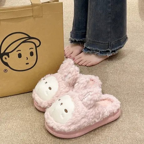 可爱兔子棉拖鞋女2023秋冬季新款毛绒保暖室内外穿防滑厚底月子鞋图片