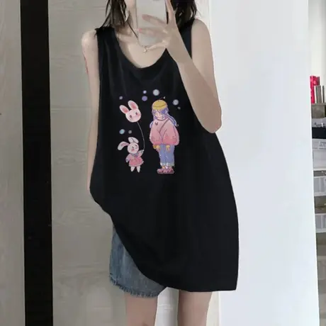 纯棉吊带坎肩背心无袖t恤女夏季设计感小众外穿宽松港风挂脖上衣商品大图